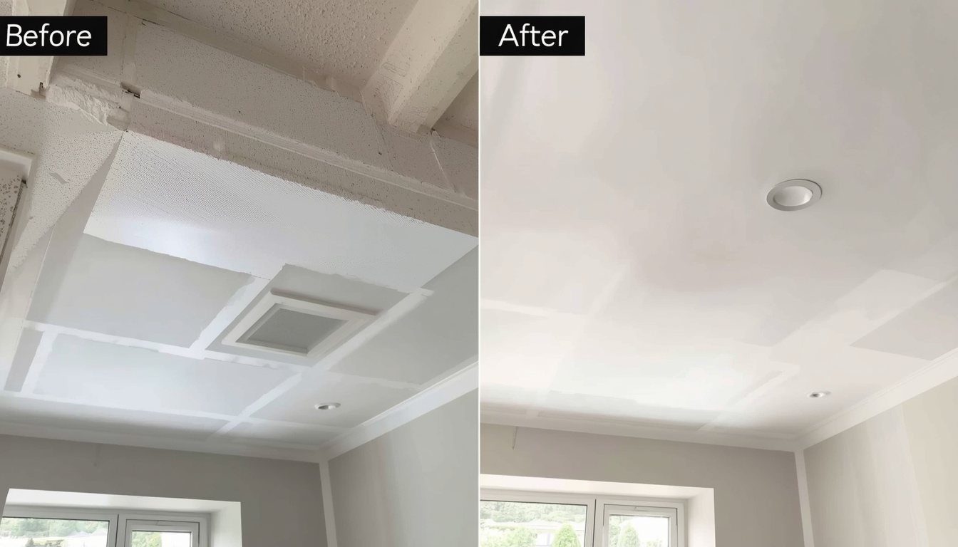 Before and after of a new-build suspended ceiling installation in Chelmsford